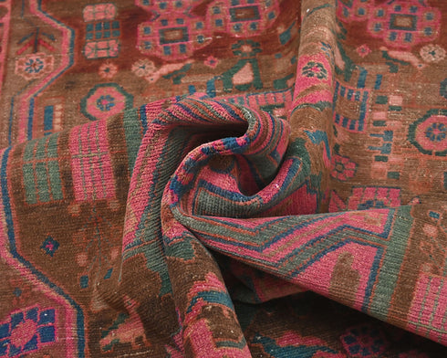 5x10 Vintage Brown Pink Persian Style Hand Knotted Low Pile Wool Area Rug